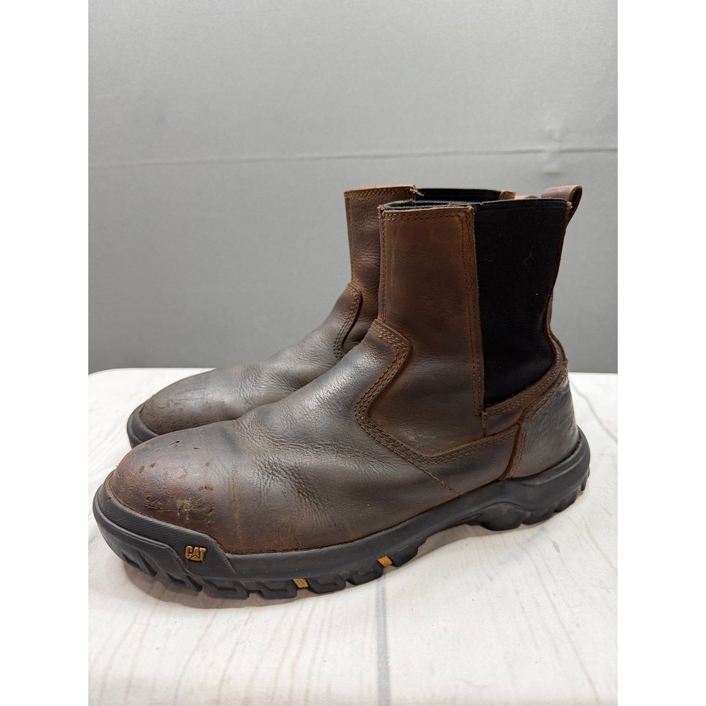 Caterpillar Steel Toe Work Boots Mens Brown Leather Pull On Chelsea P91026 9.5M